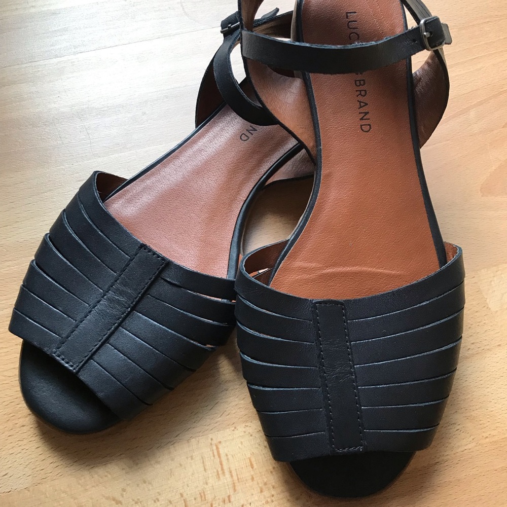 Lucky Brand Black Leather Ankle Strap Flats